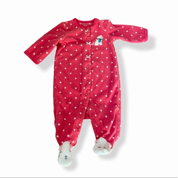 Carters Baby Girl Pink Onesie PJ set with mittens - Picture 2 of 14
